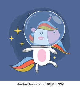 Unicornio lindo en el espacio y las estrellas