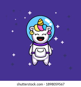 Cute unicorn in spacesuit costume flying 