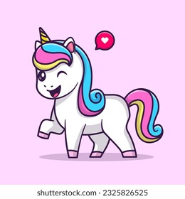 Cute Unicorn Standing Cartoon Vector Icon Illustration. Animal Nature Icon Concept Isolated Premium Vector. Flat Cartoon Style