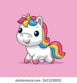 Cute Unicorn Standing Cartoon Vector Icon Illustration. Animal Nature Icon Concept Isolated Premium Vector. Flat Cartoon Style