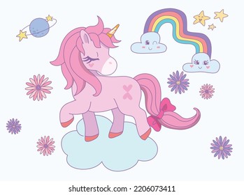 Cute Unicorn Standing Eyes Closed Tail Stock Vector (Royalty Free ...