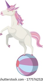 Cute unicorn standing on ball in pastel color illustration