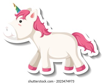 Cute unicorn standing pose on white background illustration