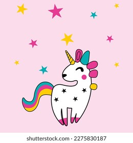 Cute Unicorn Standing Vector Icon Illustration. Unicorn Mascot Cartoon Character. Animal Icon Concept White Isolated. Flat Cartoon Style Suitable for Web Landing Page, Banner, Flyer, Sticker, Card