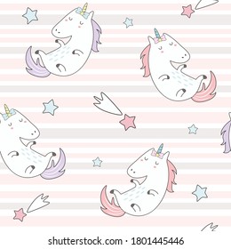 Cute unicorn  with star seamless pattern.