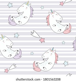 Cute unicorn  with star seamless pattern.
