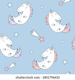 Cute unicorn  with star seamless pattern.