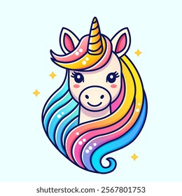 cute unicorn with stars and rainbow for kids. vector illustration isolated on white background for print