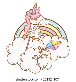 Cute unicorn stick on cloud