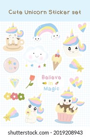 Cute Unicorn Sticker Set Sweetie Unicorn Stock Vector (Royalty Free ...