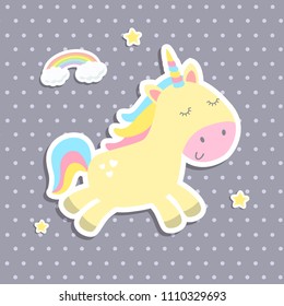 Cute unicorn sticker vector illustration. Flat design.