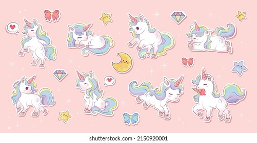Cute unicorn sticker Cute kawaii unicorn character collection
