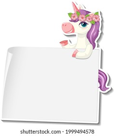 Cute unicorn stickers with blank banner template illustration