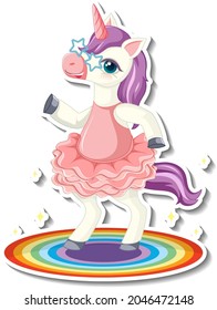 Cute unicorn stickers with a unicorn dancing cartoon character illustration