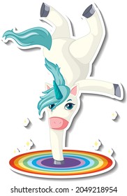 Cute unicorn stickers with a unicorn dancing cartoon character illustration