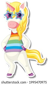 Cute unicorn stickers with a funny unicorn cartoon character illustration