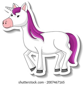 Cute unicorn stickers with a purple unicorn cartoon character illustration