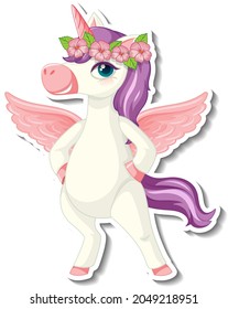Cute unicorn stickers with a purple pegasus cartoon character illustration