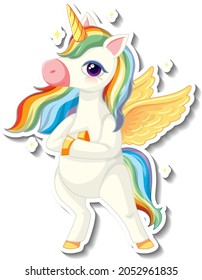 Cute unicorn stickers with a rainbow pegasus cartoon character illustration