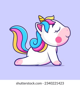 Cute Unicorn Stretching Cartoon Vector Icon Illustration. Animal Sport Icon Concept Isolated Premium Vector. Flat Cartoon Style