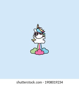 Cute Unicorn With Sunglasses Farting Rainbow Cartoon, Vector Illustration