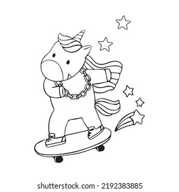 Cute Unicorn Surfer Coloring Page