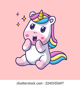 Cute Unicorn Surprised Cartoon Vector Icon Illustration. Animal Nature Icon Concept Isolated Premium Vector. Flat Cartoon Style