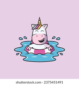 cute unicorn swimming cartoon illustration