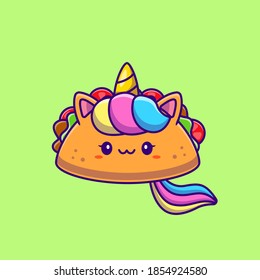 Cute Unicorn Taco Cartoon Vector Icon Illustration. Animal Food Icon Concept Isolated Premium Vector. Flat Cartoon Style