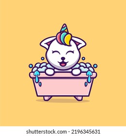 cute unicorn take a bath icon vector illustration