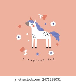 cute unicorn tee print design for baby fashion as vector