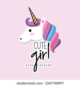 Cute unicorn with text. print design for kids fashion and fabrics, wallpapers etc.