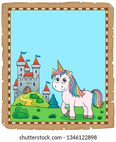 Cute unicorn topic parchment 2 - eps10 vector illustration.