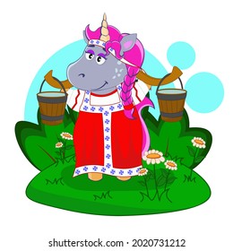 Cute unicorn in traditional Russian dress