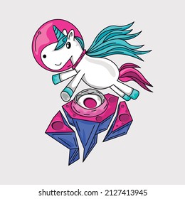 cute unicorn traveling in space, vector illustration