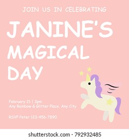 cute unicorn vector birth day soft pastel pink  card