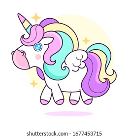 Cute unicorn .Vector cartoon character illustration.Design for child card,t-shirt.Girls,kid.magic concept.Isolated on white background.Cute unicorn horse