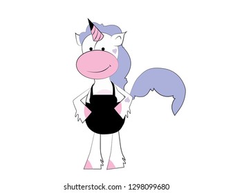 Cute unicorn vector in cook apron. Vector design isolated on white background. Unicorn cartoon cook.