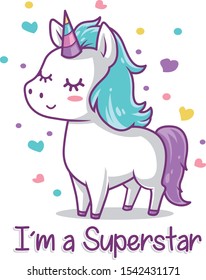 Cute unicorn vector design. Print for t-shirt.