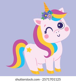 Cute unicorn. Vector flat illustration.