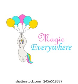 Cute unicorn. Vector hand drawn inspirational vector illustration for print, banner, poster. Magic is everywhere