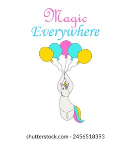 Cute unicorn. Vector hand drawn inspirational vector illustration for print, banner, poster. Magic is everywhere