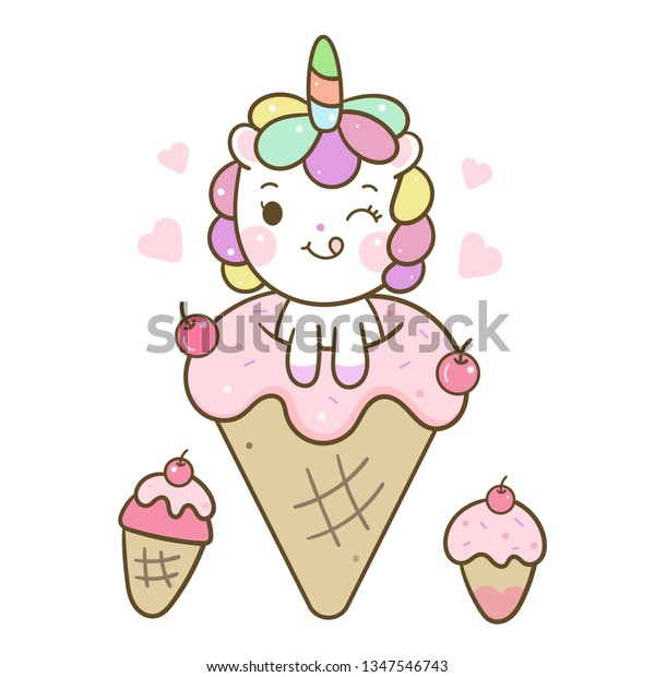 Cute Unicorn Vector Ice Cream Cartoon Illustrator Pastel Colors
