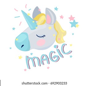 Cute Unicorn Vector Illustration, 