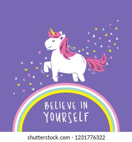 Cute unicorn vector illustration background card. 