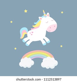 Cute unicorn vector illustration. Flat design.