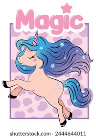 Ilustración vectorial de unicornio lindo, dibujo a mano, unicornio mágico, obras de arte para niños para Fondos de pantalla, gráficos de camiseta, estampados de tela, tarjetas de cumpleaños.