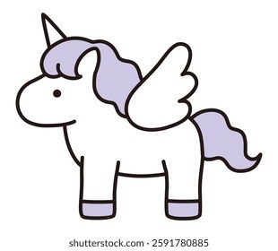 Cute unicorn vector illustration. Horse, horn, animal, wings, dreamy, line