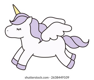 Cute unicorn vector illustration. Horse, animal, dreamy, feather, pegasus, line