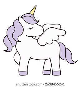 Cute unicorn vector illustration. Horse, animal, dreamy, feather, pegasus, line